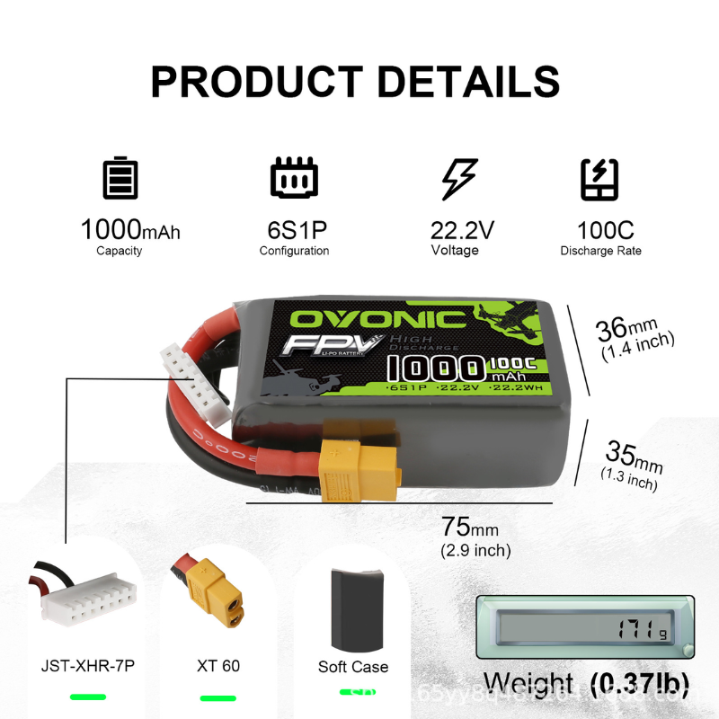 2Pcs OVONIC 1000mAh 100C 22.2V - Drone Rc Race review and price